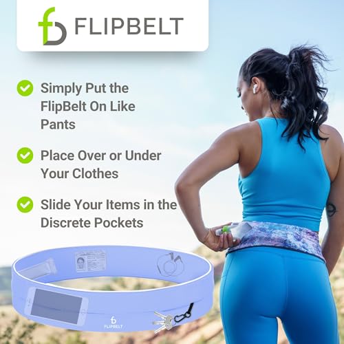 FlipBelt Classic Running Belt, Phone Holder for Running, Money Belt Pouch - color: Periwinkle, size: Extra Small