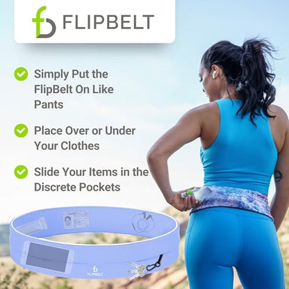 FlipBelt Classic Running Belt, Phone Holder for Running, Money Belt Pouch - color: Periwinkle, size: Extra Small