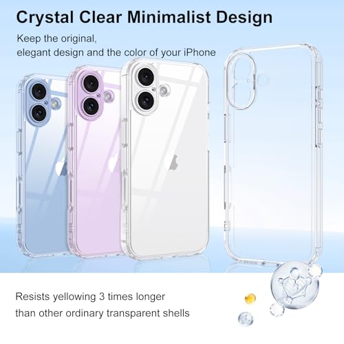 YINLAI Compatible with iPhone 17 Case, Crystal Transparent Anti-Yellowing Upgraded Full Camera Protection Supports Wireless Charging Slim Shockproof Protective Phone Cover 6.3" (Clear) - color: Clear, size: iPhone 17 6.3"