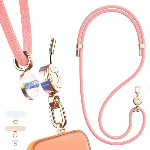Phone Lanyard Crossbody with Upgraded Quick-Release Magnetic Buckle, 3 Tabs 360° Rotatable Adjustable Phone Strap - color: Pink