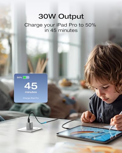 EF ECOFLOW USB C Charger, Rapid 30W GaN Type C Charging Block with Foldable Plug, Fast Wall Charger Compatible with iPhone 15/14/13, Galaxy, Pixel 4, iPad, AirPods, Apple Watch (USBC Cable Included) - size: 30W