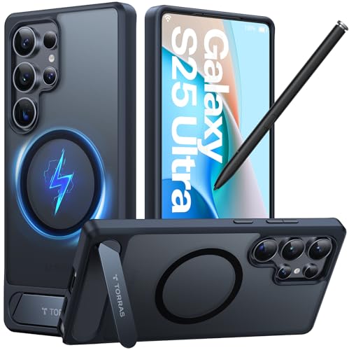 TORRAS Strong Magnetic & Seamless Stand for Samsung Galaxy S25 Ultra Case, Fit for MagSafe, Mil-Grade Drop Protection, Kickstand for Samsung Galaxy S25 Ultra Case, Translucent Back/Black Edge - color: Black, size: Galaxy S25 Ultra