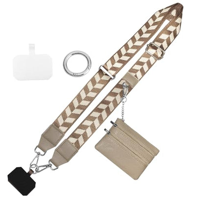 Cell Phone Lanyard with Wallet - Anti-Theft Crossbody Adjustable Phone Strap for Most Smartphones, for Men & Women - color: Khaki