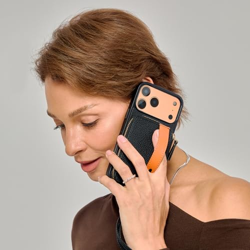 LAMEEKU for iPhone 17 Pro Max Wallet Case with Crossbody Strap, Phone Grip Holder Stand Wrist Strap Cover 6.9 inch Black - color: Black, size: iPhone 17 Pro Max 6.9''