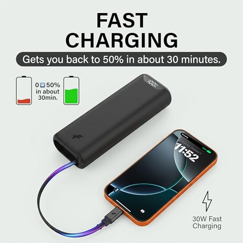 Nimble Champ Stretch Portable Charger with USB-C Cable, 10000mAh Power Bank - color: Black