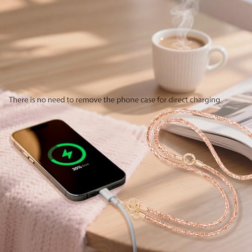 Crystal Phone Lanyard Crossbody Adjustable Rhinestone Anti-Theft Phone Strap Crossbody Cell Phone Neck Strap for Women - color: Champagne