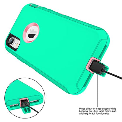 MXX Compatible with iPhone Xr Case, 3-Layer Super Protective Full Heavy Duty Body Tough Rugged Bumper Cover, Shock & Dust Proof, Designed for Apple Xr Phone Case 6.1" - color: Aqua/Light Pink