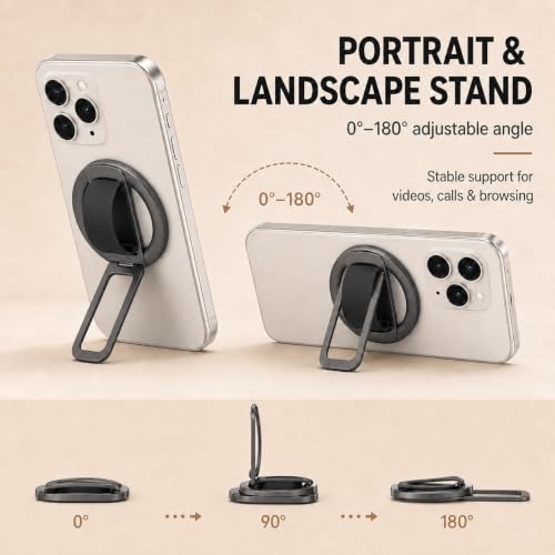 Magnetic Silicone Phone Grip | Super Strong Magnetic Design, 360° Rotation, Comfortable Grip, Compatible with iPhone 16/15/14/13/12 Series, Perfect for Selfies and Watching Videos - color: Deep Black