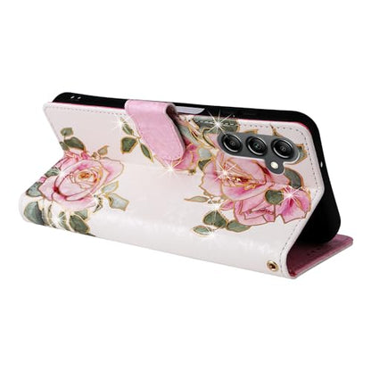 UEEBAI Wallet Case for Samsung Galaxy A15 4G/5G, PU Leather Phone Case Kickstand RFID Blocking Flip Case Card Slots Wrist Strap Relief Engraved Pattern Magnetic Closure Folio Case - White Rose - color: White Rose, size: Samsung Galaxy A15 4G/5G