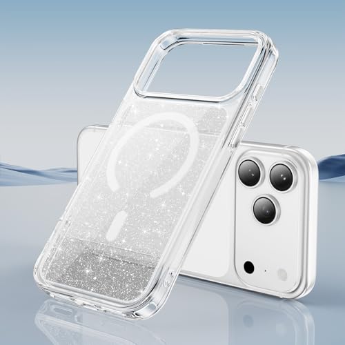LEMAXELERS Magnetic Clear Glitter Case for iPhone 17 Pro -Clear SF | Compatible with MagSafe, Crystal Sparkly Bling Clear TPU Bumper Hard PC Slim Shockproof Protective Cover - color: Clear, size: iPhone 17 Pro
