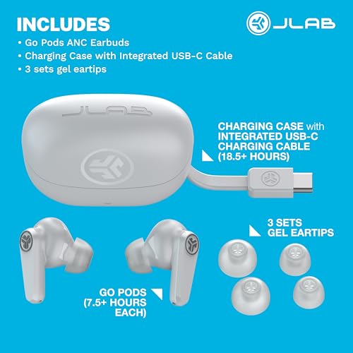 JLab, Go Pods ANC, True Wireless Earbuds, Active Noise Cancelling, Bluetooth, Cloud White - color: Cloud White