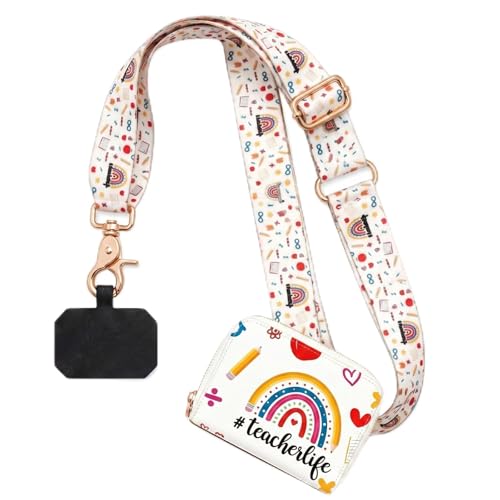 Woanger Teacher Phone Crossbody Lanyard with Wallet Pouch, Adjustable Clip Cell Phone Lanyard Back to School Teacher Gift - style: Pencil Rainbow