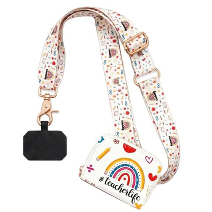 Woanger Teacher Phone Crossbody Lanyard with Wallet Pouch, Adjustable Clip Cell Phone Lanyard Back to School Teacher Gift - style: Pencil Rainbow