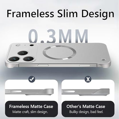 for iPhone Case,Luxury Magnetic Metal Gloss Matte Ultra Thin Frameless,Compatible with Magsafe Slim Hard PC Protection Shockproof Phone Case (iPhone 17,Silver) - color: Silver, size: iPhone 17