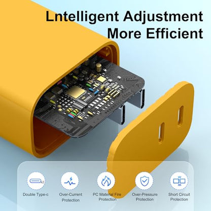 USB C Charger Block 3 Pack, Dual Port 20W Fast Wall Plug(Orange Yellow) - color: Orange Yellow