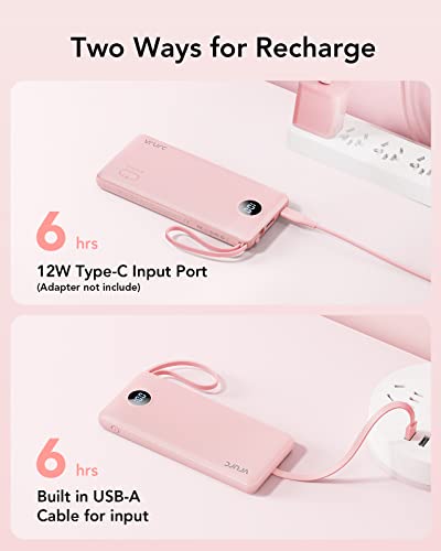 VRURC Portable Charger, Slim Power Bank Built-in 4 Cables, Travel Essential - color: Pink