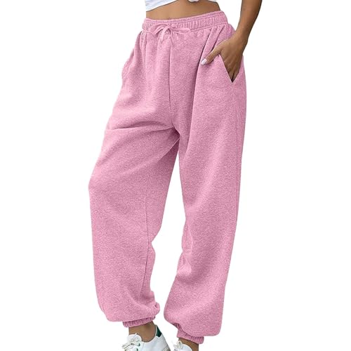 Women Sweatpants Solid Oversized Jogger Style Elastic Drawstring Waist Deep Pocket Soft Stretch Loose Fit Casual Sport Pants - color: Rd1, size: Medium