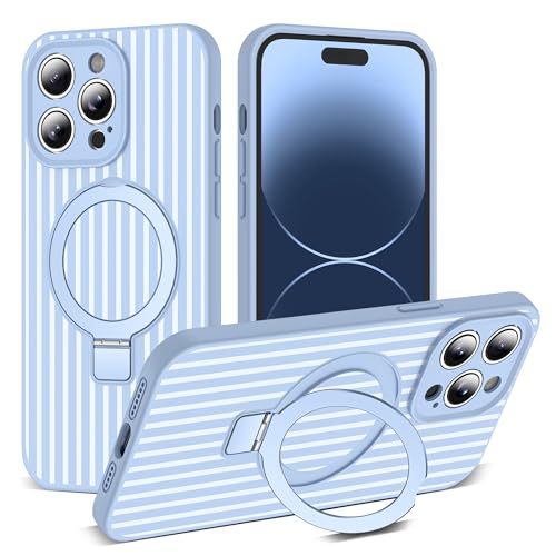 SKYLMW Striped Case for iPhone 14 Pro with Stand,6.1" Blue/White | Aesthetic Striped,Magnetic Stand,Compatible with Mag-Safe,Silicone 14 Pro Phone Case - color: Blue/White, size: Iphone 14 Pro