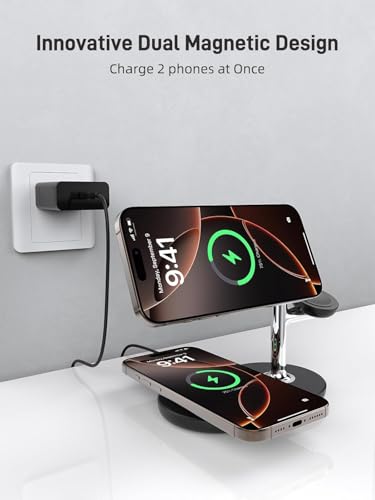 Dual Magnetic Charger for iPhone, 3 in 1 Wireless Charger for Apple Watch
