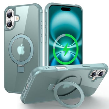 CHAOFEnG Magnetic Compatible with iPhone 16 Case with Stand [Military Grade Drop Tested][Compatible with Magnet] Ring Translucent Slim Hard Back Soft Edge, Teal Green - color: Teal Green, size: iPhone 16