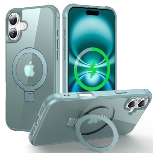 CHAOFEnG Magnetic Compatible with iPhone 16 Case with Stand [Military Grade Drop Tested][Compatible with Magnet] Ring Translucent Slim Hard Back Soft Edge, Teal Green - color: Teal Green, size: iPhone 16