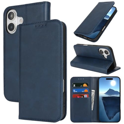 Wallet Case for iPhone 16,Premium PU Leather Flip Folio Case with Card Slot,Stand Holder and Magnetic Closure TPU Shockproof Interior Protective Case,6.1 Inch,Navy Blue | Premium PU Leather, Flip Folio Purse Case, with Card Slot, Stand Holder,Magnetic Clo