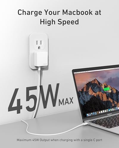 Nekmit Flat USB C Wall Charger, 45W Dual Port PPS Fast USB Charger Block(1*USB-C & 1*USB-A), Slim USB C Wall Plug for iPhone 17/16 and More Series, MacBook Air, iPad - color: White