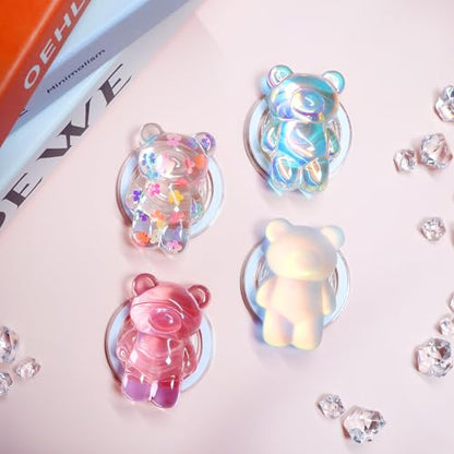 On The Grip Magnetic 3D Gummy Bear Style Expandable Collapsible Mobile Phone Grip Stand Holder for Smartphone Tablet Cell Phone Accessory (Silver Glitter)
