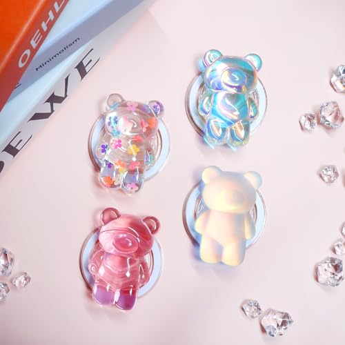 On The Grip Magnetic 3D Gummy Bear Style Expandable Collapsible Mobile Phone Grip Stand Holder for Smartphone Tablet Cell Phone Accessory (Clear Pink)