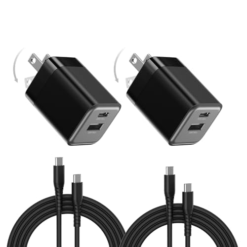 wegear 30W Fast Charger, Dual Port USB C Wall Charger with Foldable Plug - color: Black, size: 2 Packs+2 Cables