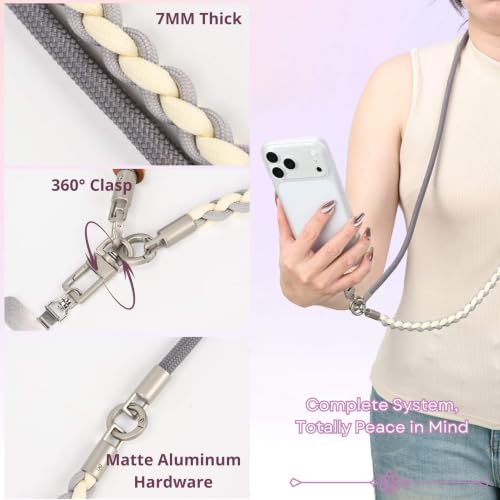 3-in-1 Crossbody Phone Lanyard, Cellphone Wrist Strap, Neck Holder for Travel, Dog Walking Accessories Anti-Theft - color: Gray