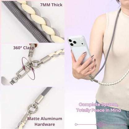 3-in-1 Crossbody Phone Lanyard, Cellphone Wrist Strap, Neck Holder for Travel, Dog Walking Accessories Anti-Theft - color: Gray