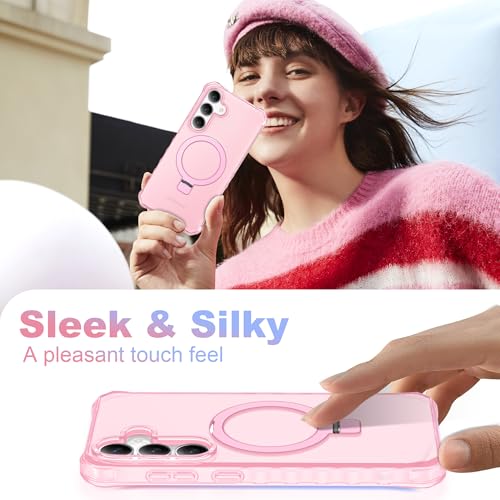 Compatible with Samsung Galaxy S24/S25 Case 6.2'' Cute Wavy Frame with Magnetic Stand [Compatible with Mag-Safe] Military-Grade Translucent Phone Case for Women Girls, Pink - color: Pink, size: Samsung Galaxy S24 /Samsung Galaxy S25