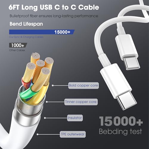 USB C to USB C 60W Fast Charging Cable 5-Pack [3ft+3ft+3ft+6ft+6ft] White