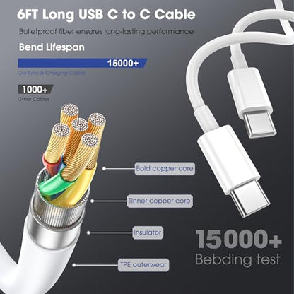 USB C to USB C 60W Fast Charging Cable 5-Pack [3ft+3ft+3ft+6ft+6ft] White