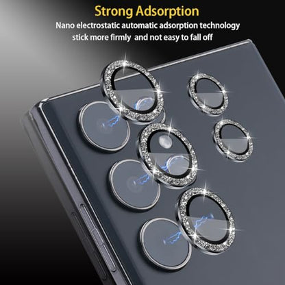 Camera Lens Protector for Samsung Galaxy S23 Ultra, Glitter Black - color: Glitter Black