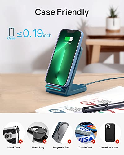 Fast Wireless Charging Station for Phone: CIYOYO 15W Charging Stand Compatible with iPhone 15/14/13/12/11, Samsung Galaxy S23/ S22/ S21/ S20 for Office Bedside Gift - color: Blue