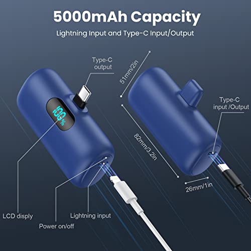 [2-Pack] Mini Portable Charger 5000mAh Power Bank,3A PD USB C Cell Phone Portable Power, LCD Display Battery Pack Compatible with iPhone 16/15/15 plus/15 pro/15 pro Max/Android/Samsung/Moto/LG etc - color: Blue+green