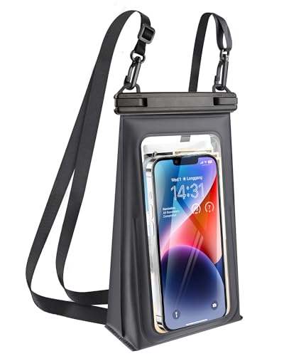 Large Waterproof Phone Pouch Universal Phone Waterproof Case for Phone IPX8 Water Proof Dry Bag with Wide Lanyard Large Capacity Waterproof Bag for Swimming Rafting - color: Black, Large Opening 5.1''
