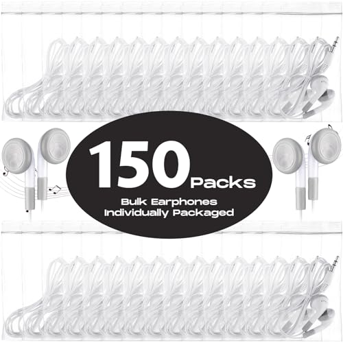 Konohan 150 Packs Earbuds Bulk Earphones 3.5 mm Headphones Wired Ear,White - color: White