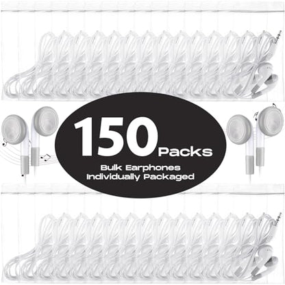 Konohan 150 Packs Earbuds Bulk Earphones 3.5 mm Headphones Wired Ear,White - color: White