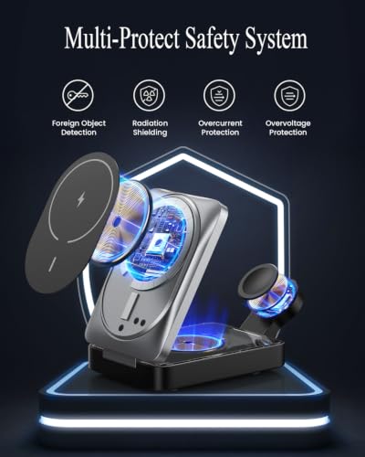 3 in 1 Wireless Charger Station for iPhone, 2026 Upgraded Travel Foldable Magnetic 15W Fast Wireless Charging Stand for Mag-Safe with 30W USB C Adapter for iPhone 17/16/15/14/13/12,Apple Watch,AirPods