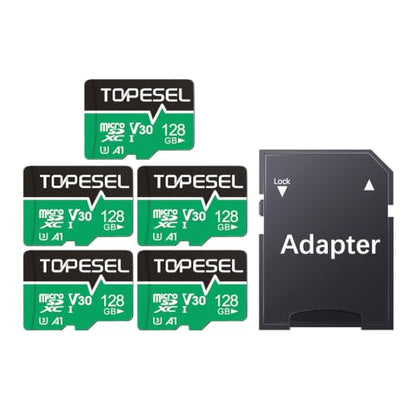 TOPESEL 128GB Micro SD Card 5 Pack with Adapter, High Speed TF Card, Memory Card microSDXC for Camera, Smartphone, Tablet, Dash Cam, Drone, UHS-I, U3, A1, 4K UHD, V30(128GB 5Pack) - color: 128GB x5