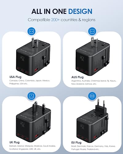 EPICKA 75W GaN PD Universal Travel Adapter, 3USB-C/2USB-A - style: 75W-5USB(3 USB-C) Black