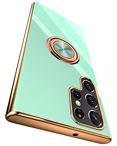 Compatible for Samsung Galaxy S22 Ultra Case with Ring Holder Kickstand [with Magnetic] Soft TPU Shockproof Electroplated Protective Phone Case for Galaxy S22 Ultra 5G Light Green - color: Light Green, size: Galaxy S22 Ultra