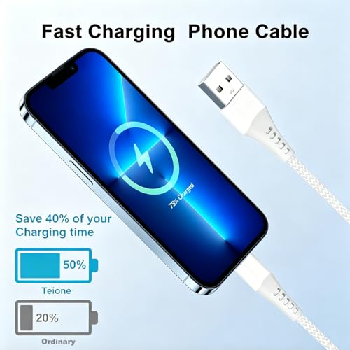 Phone Charger Cord 3FT 2Pack USB Lighting Cable Nylon Braided Phone Charger Fast Charging Cord Phone Cords Compatible with Phone 14 13 12 11 Pro Max XS Max XR 8 Pad, White