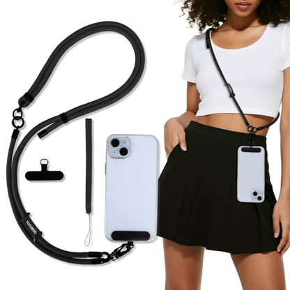 Phone Lanyard, Adjustable Wrist Strap, 2 Pads, Anti Theft Lanyard Crossbody, Multifunctional Cell Phone Neck Strap - color: Black