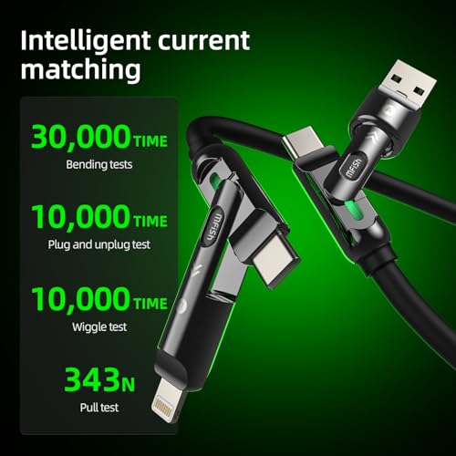 MFish USB C to USB C Cable, 240W 4 in 1 Charging Cable, Black, 6.6FT - color: Black, size: 6.6FT(Upgraded)