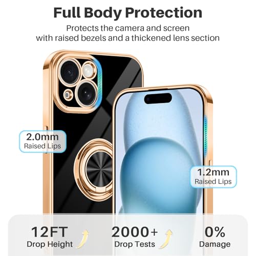 Dinick Black for iPhone 15 Case with Ring Holder Kickstand - color: Black, size: 6.1'' iPhone 15