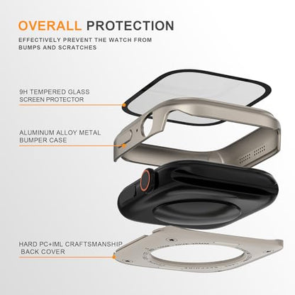 Aluminum Rugged Case for Apple Watch Series 10/11 46mm, Built-in Tempered Glass with Back Cover, Ultra Thin Shockproof Metal Bumper Raised Edge Protection, Titanium - color: Titanium, size: 46mm